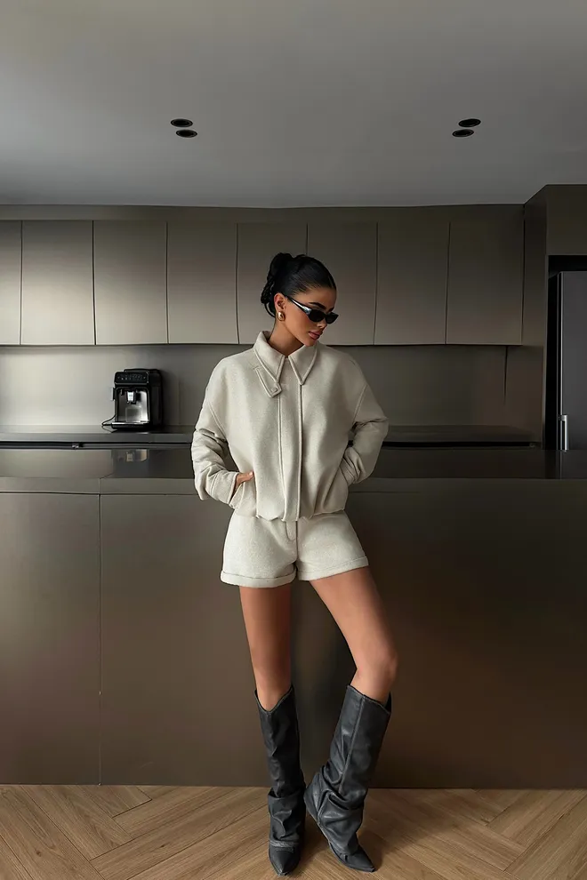 EYYO ATELIER Beige Set Casual Sport Streetwear Oversized Fit Wholesale Clothing Modest