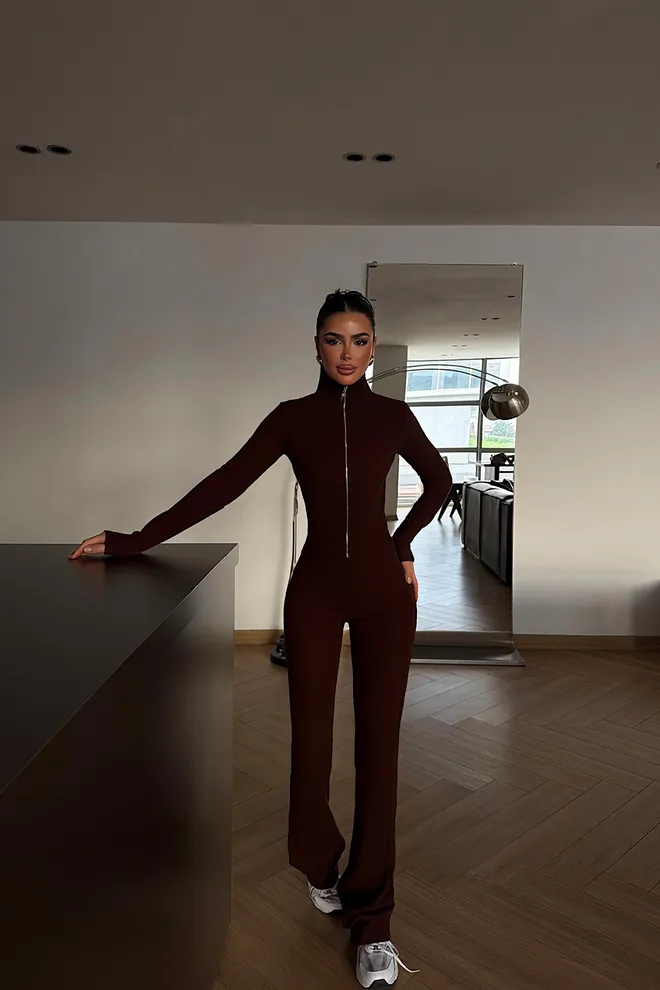 EYYO ATELIER Поставил Коричневый Элегантный Повседневный Оптовая продажа одежды Повседневный