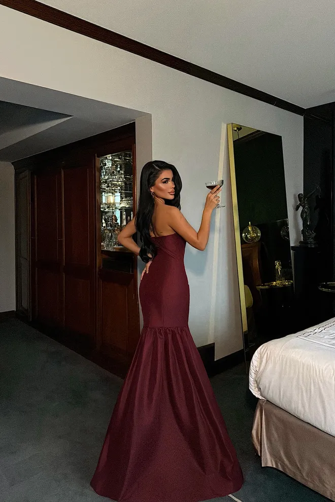 EYYO ATELIER Claret Red Elegant Bodycon Dress Wholesale Clothing Fall