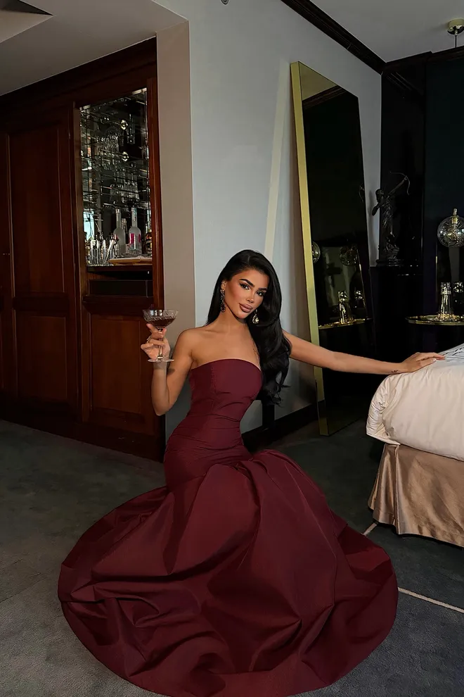 EYYO ATELIER Claret Red Elegant Bodycon Dress Wholesale Clothing Christmas