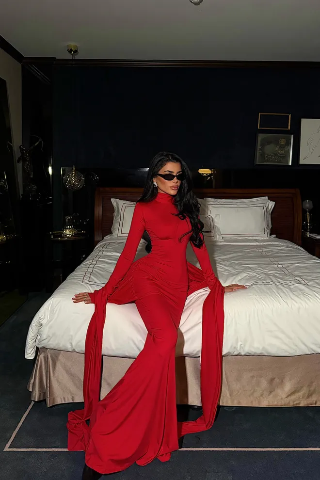 EYYO ATELIER Red Sexy Elegant Formal Glam Bodycon Dress Wholesale Clothing 1