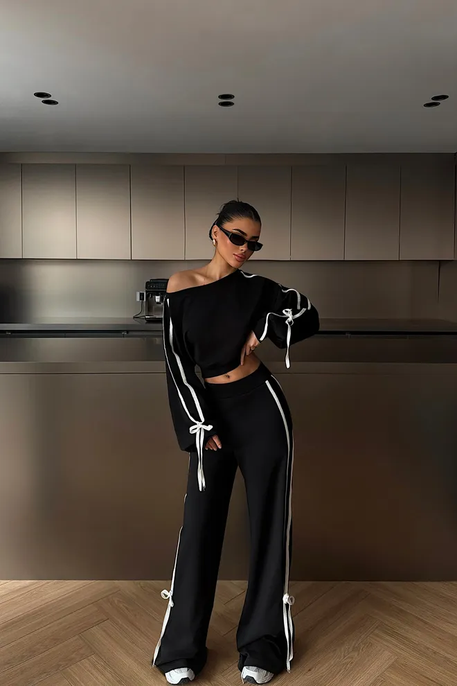 EYYO ATELIER Conjunto Palazzo De Gran Tamaño En Negro Ropa al por mayor Casual