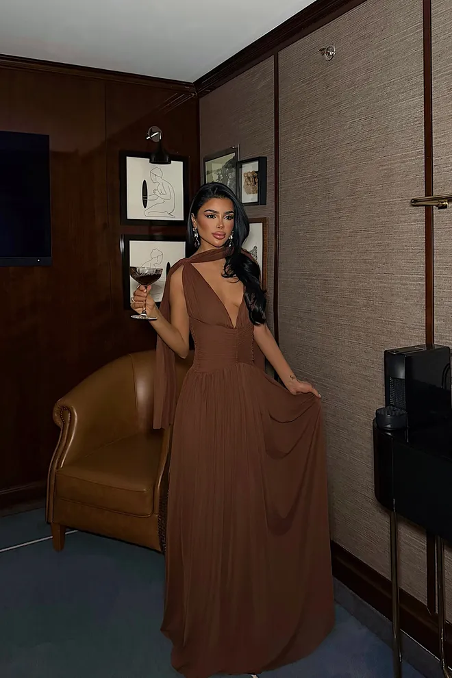 EYYO ATELIER Elegant Brown Fit And Flare Dress Wholesale Clothing Cocktail