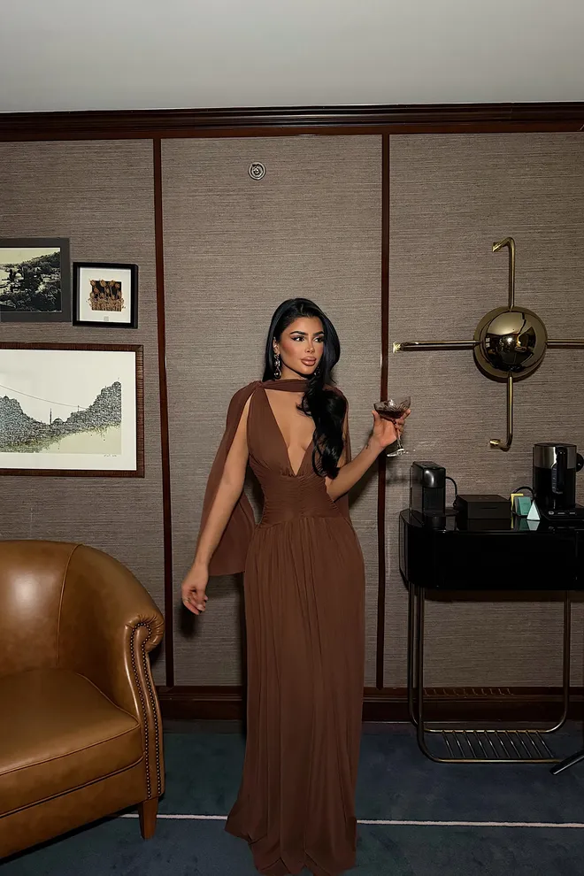 EYYO ATELIER Elegant Brown Fit And Flare Dress Wholesale Clothing 1