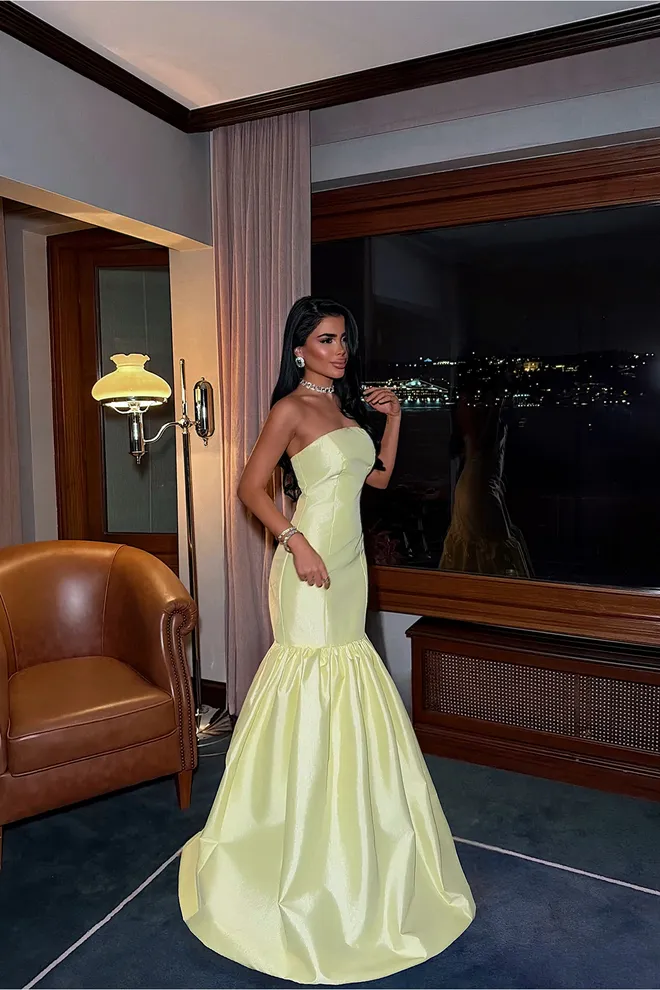 EYYO ATELIER Elegant Yellow Strapless Fit And Flare Dress Wholesale Clothing Cocktail