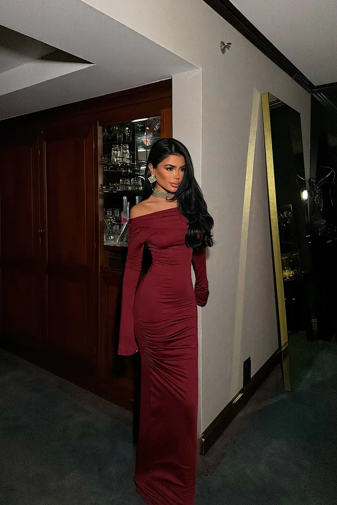 EYYO ATELIER Claret Red Sexy Elegant Glam Bodycon Floor Length Dress Wholesale Clothing 1