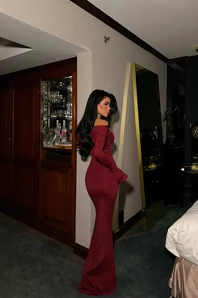 EYYO ATELIER Claret Red Sexy Elegant Glam Bodycon Floor Length Dress Wholesale Clothing Spring