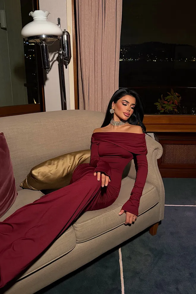 EYYO ATELIER Claret Red Sexy Elegant Glam Bodycon Floor Length Dress Wholesale Clothing Christmas