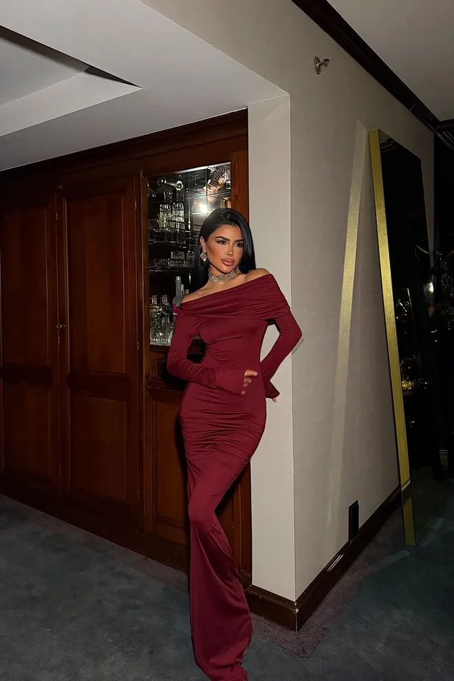 EYYO ATELIER Claret Red Sexy Elegant Glam Bodycon Floor Length Dress Wholesale Clothing Sexy