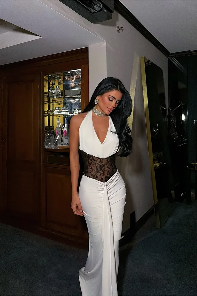 EYYO ATELIER Белое Платье оболочка С Воротником халтер И Рукавами кепками Оптовая продажа одежды Сексуальный