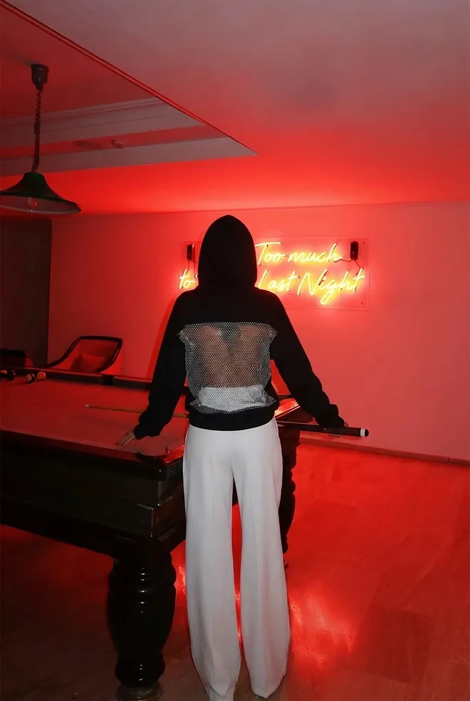 EYYO ATELIER Black Sequined Streetwear Crop Hoodie Oversized Fit Wholesale Clothing Streetwear