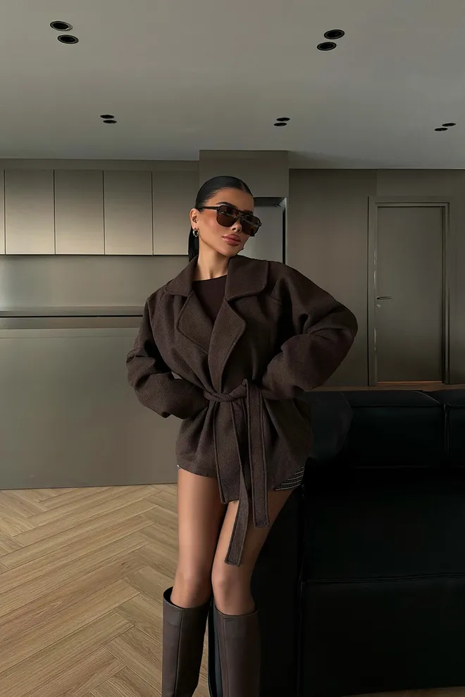 EYYO ATELIER Marrón Elegante Envolvente Chaqueta Ropa al por mayor Casual