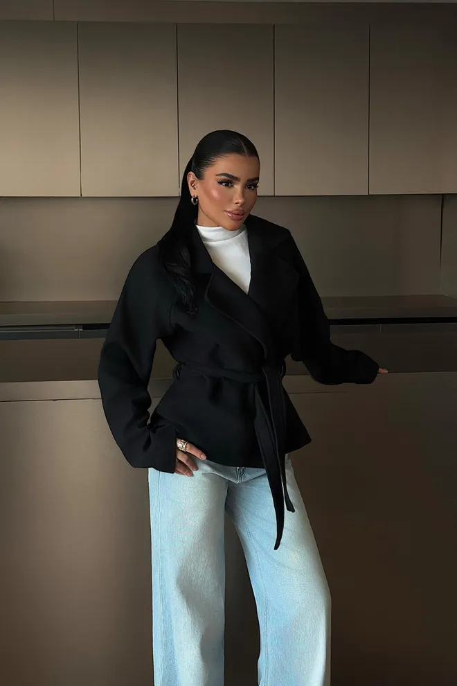 EYYO ATELIER Black Wrapover Jacket Wholesale Clothing Work