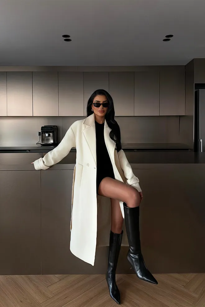 EYYO ATELIER White Elegant Long Single Breasted Coat Wholesale Clothing Modest