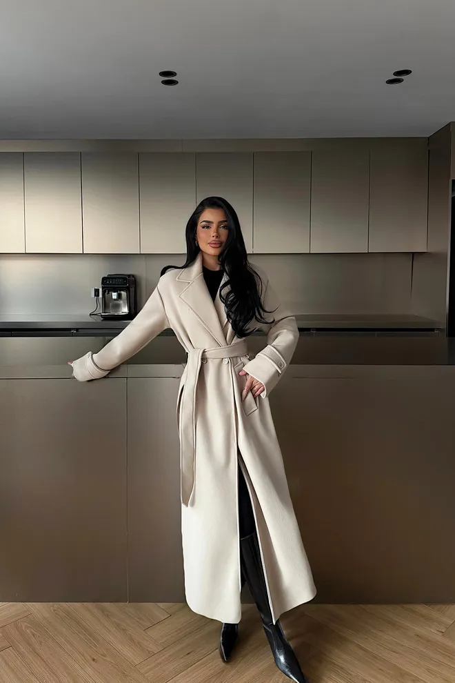 EYYO ATELIER Beiger Eleganter Wrapover Mantel Großhandelskleidung Lässig