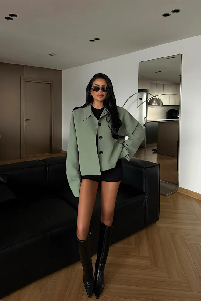 EYYO ATELIER Khaki Casual Single Breasted Blazer Jacket Wholesale Clothing Lounge