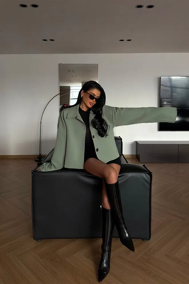 EYYO ATELIER Khaki Casual Single Breasted Blazer Jacket Wholesale Clothing 1