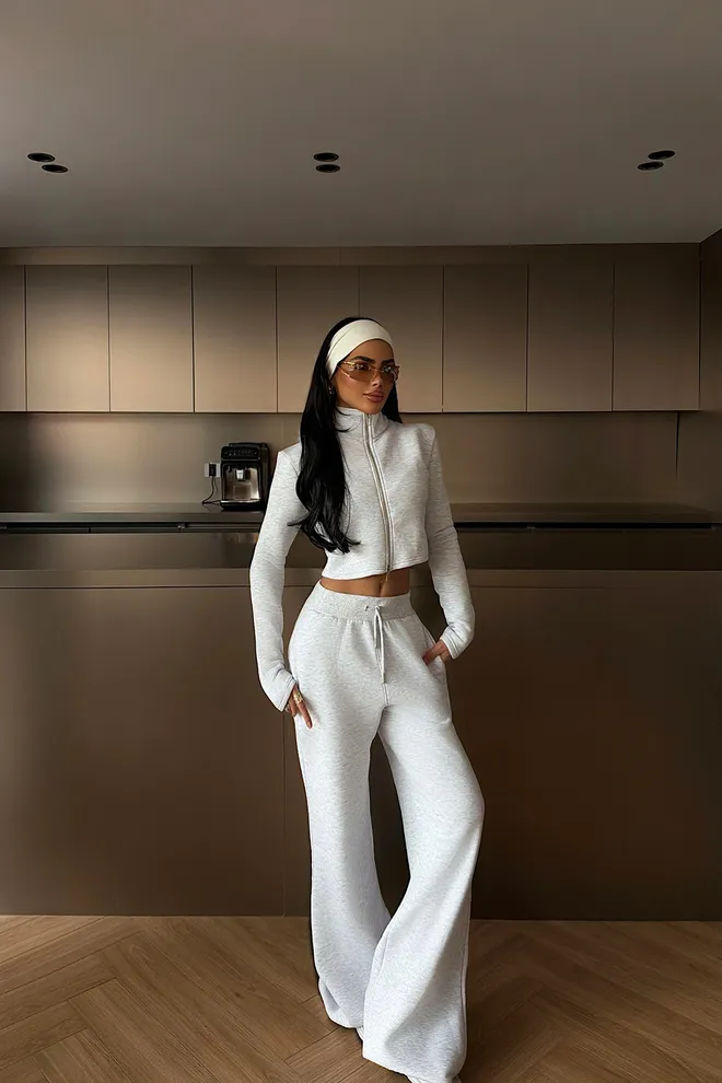 EYYO ATELIER Греи Трацксуит Сет Са Рајсфершлусом И Широким Ногавицама Велепродаја одеће Лоунге