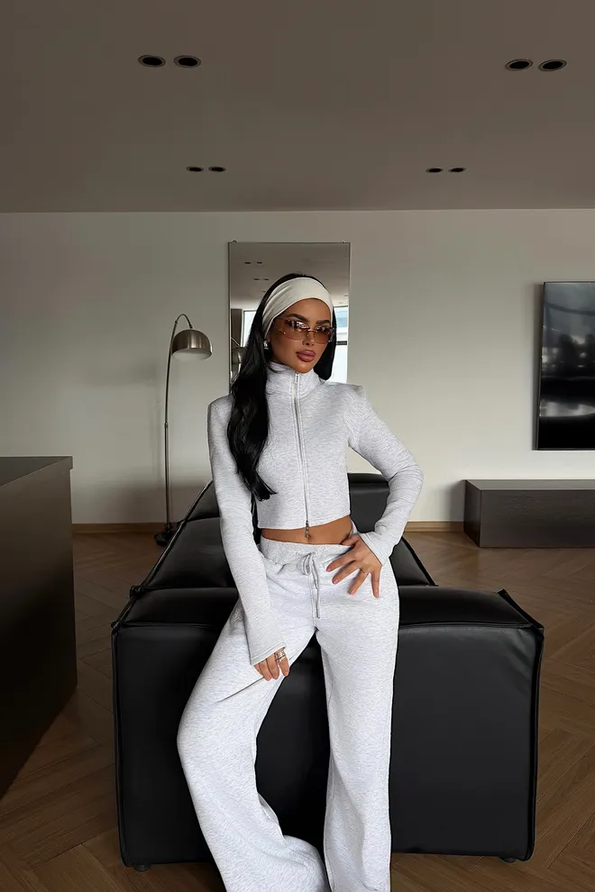 EYYO ATELIER Греи Трацксуит Сет Са Рајсфершлусом И Широким Ногавицама Велепродаја одеће 1