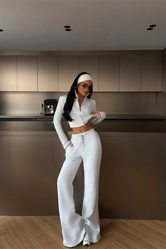 EYYO ATELIER Tuta Grigia Con Cerniera E Pantaloni Larghi Abbigliamento all'ingrosso Casuale