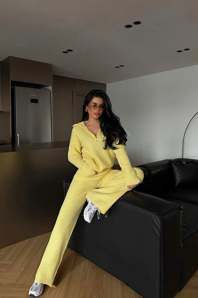 EYYO ATELIER Geltona Kasdienis Sportas Gatvės Rinkinys Didmeninė prekyba drabužiais Metalo spalvos siūlai