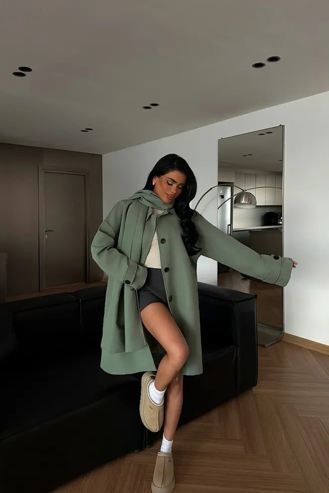 EYYO ATELIER Green Trenchcoat Elegant Casual Buttoned Coat Wholesale Clothing 1