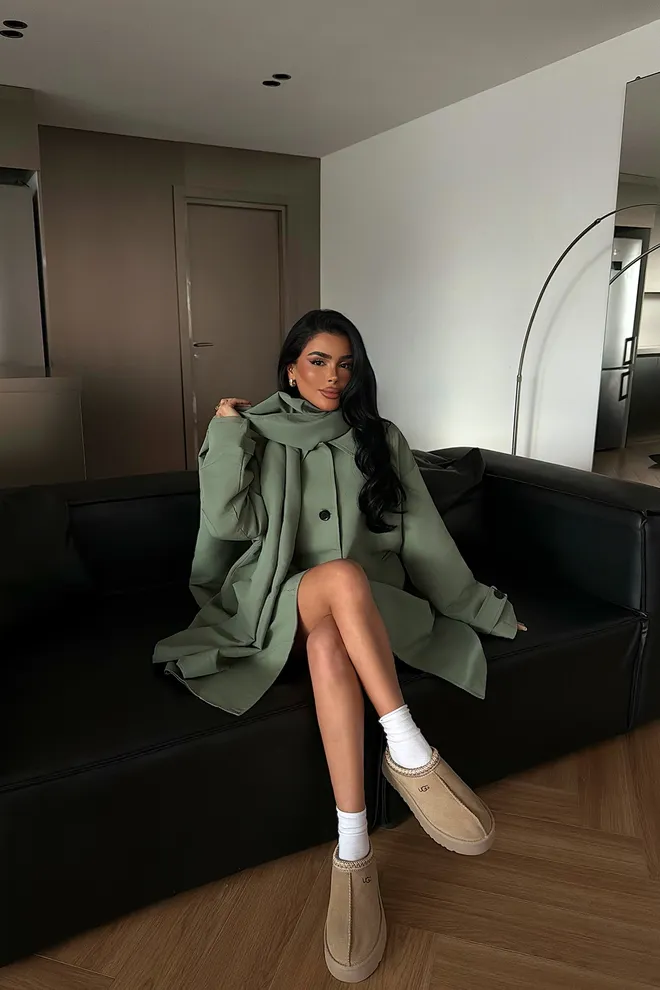 EYYO ATELIER Green Trenchcoat Elegant Casual Buttoned Coat Wholesale Clothing Lounge