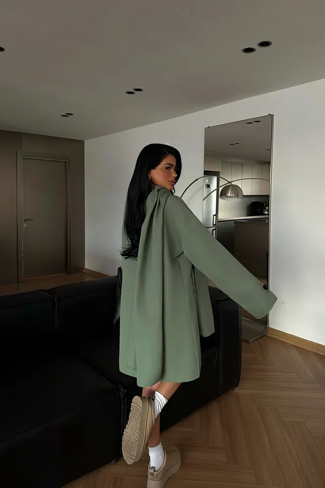 EYYO ATELIER Green Trenchcoat Elegant Casual Buttoned Coat Wholesale Clothing Spring