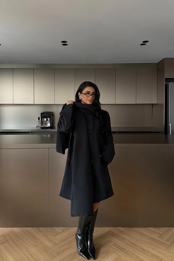 EYYO ATELIER Black Trenchcoat Elegant Formal Casual Vintage Retro Wholesale Clothing 1