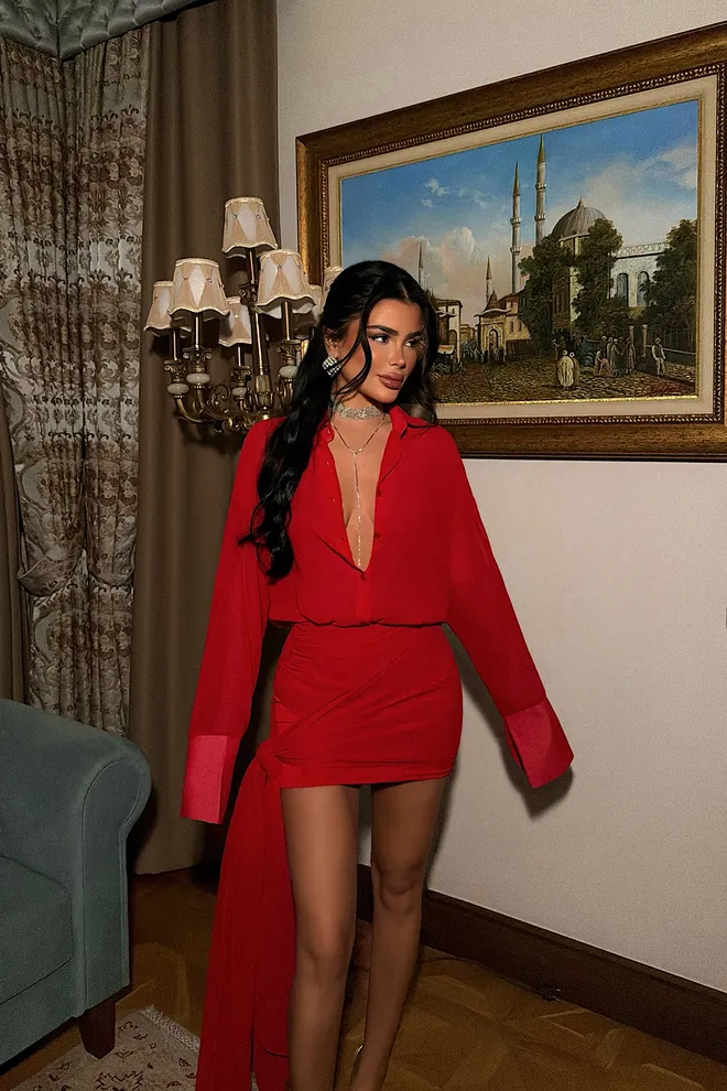 EYYO ATELIER Червено Секси Глем Официален Елегантен Комплект Дрехи на едро 1