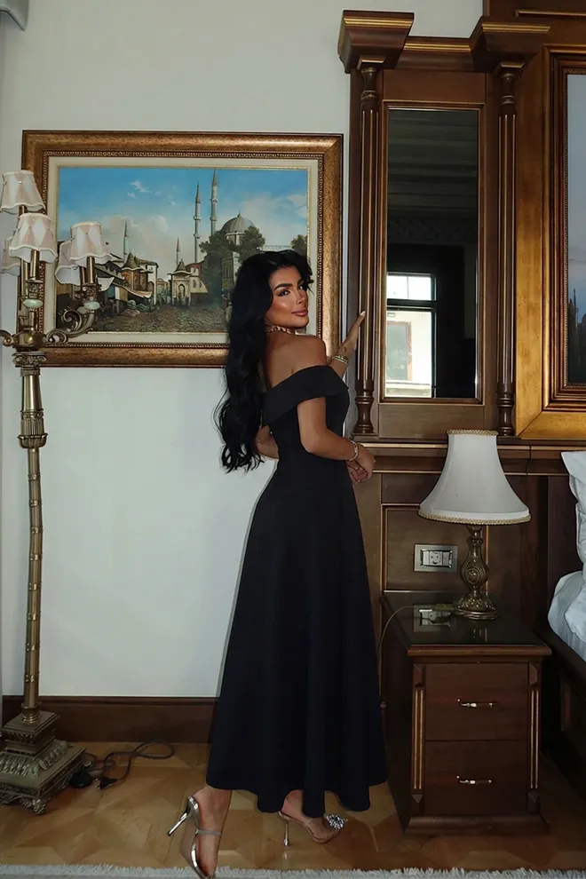 EYYO ATELIER Elegant Black A Line Dress Off Shoulder Neck Wholesale Clothing 1