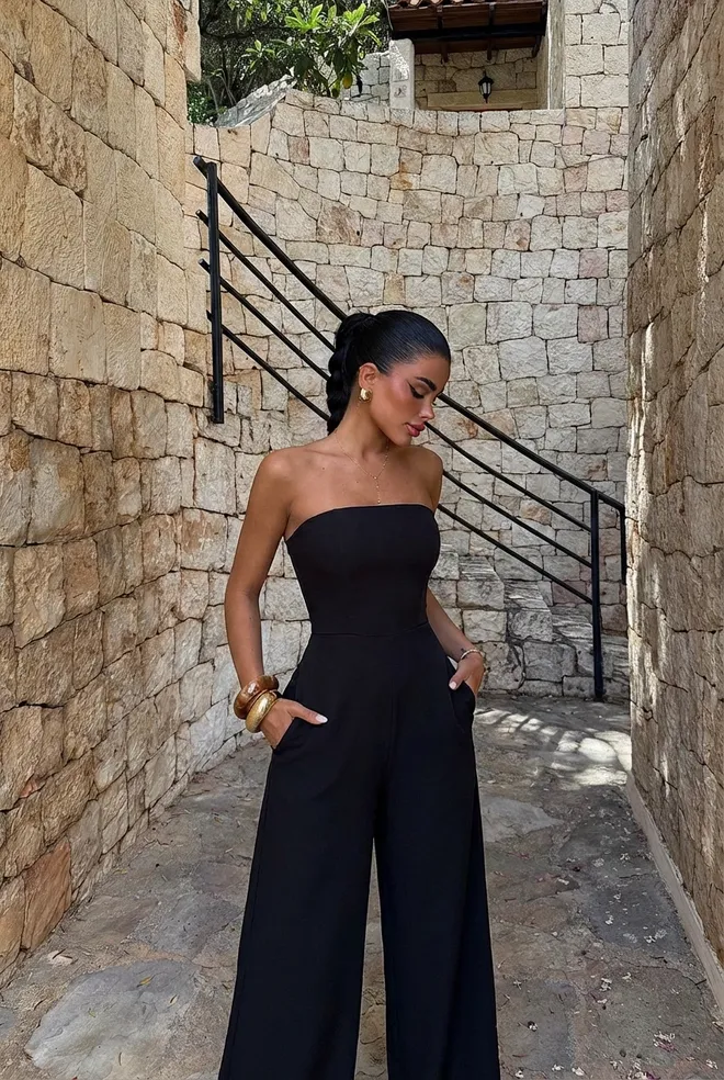 EYYO ATELIER Siyah Straplez Tube Tulum Seksi Zarif Resmi Toptan Giyim 1