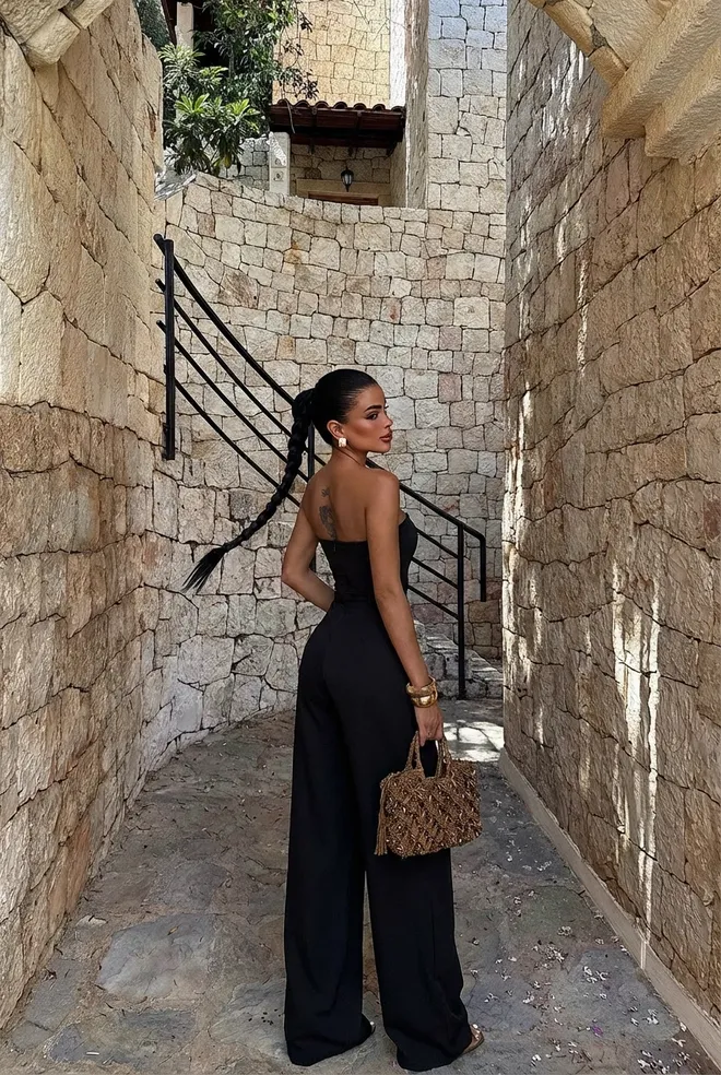 EYYO ATELIER Siyah Straplez Tube Tulum Seksi Zarif Resmi Toptan Giyim Kokteyl