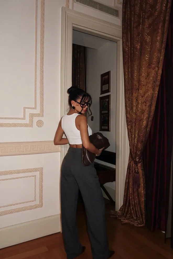 EYYO ATELIER Black Elegant Wide Leg Palazzo Pants Wholesale Clothing 1