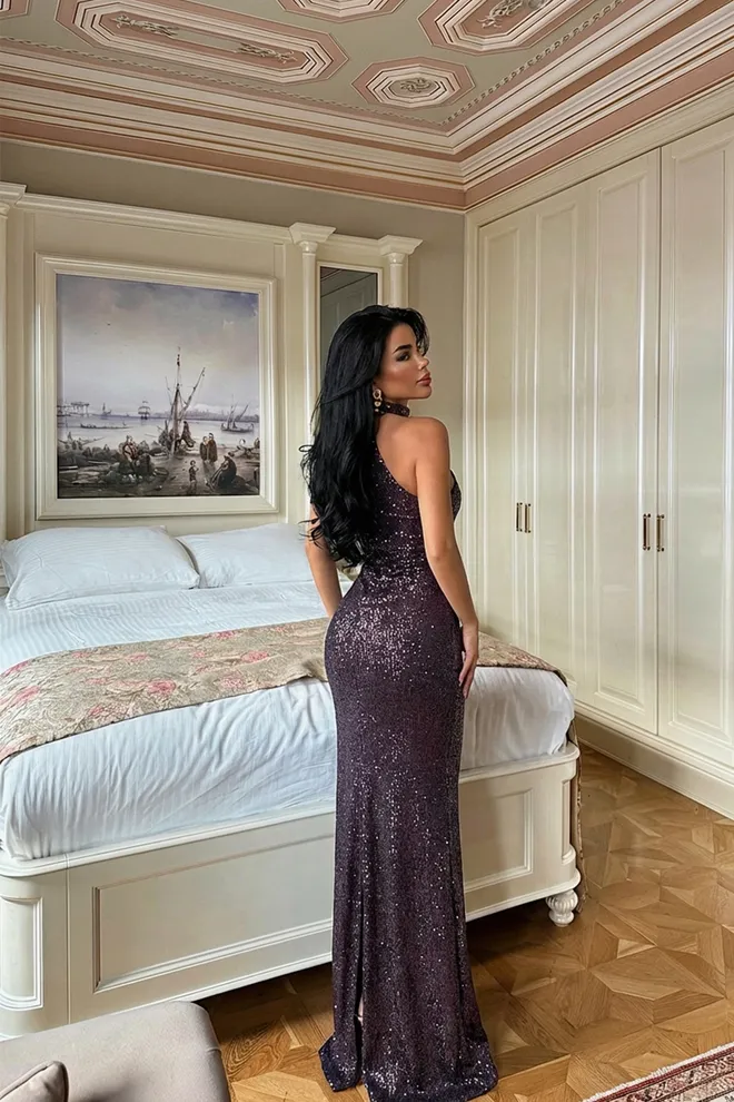 EYYO ATELIER Claret Red Sequined Bodycon Dress Wholesale Clothing Polyester