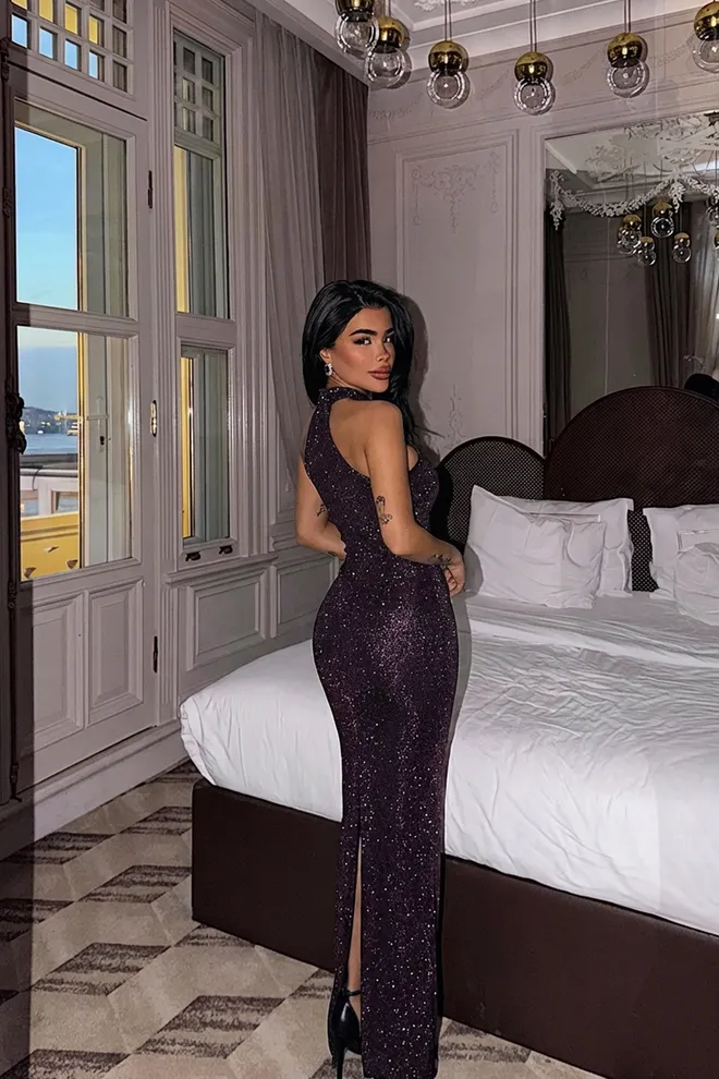 EYYO ATELIER Red Shion Sequined Dress Wholesale Clothing Polyester