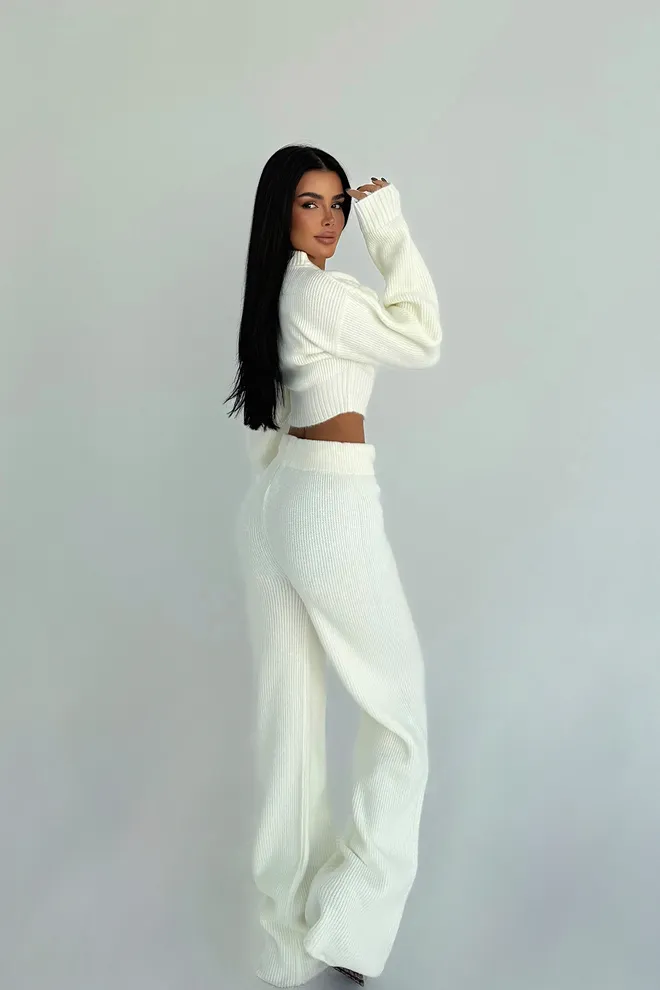 EYYO ATELIER White Elegant Suit With Wide Leg Palazzo Pants Wholesale Clothing Fall