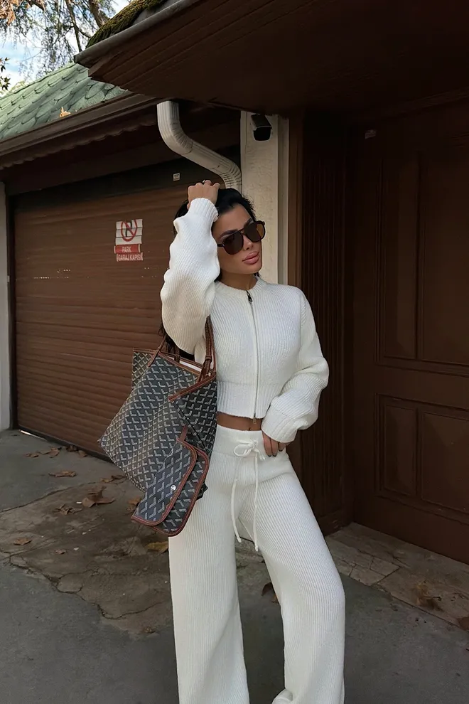 EYYO ATELIER White Elegant Suit With Wide Leg Palazzo Pants Wholesale Clothing Lounge