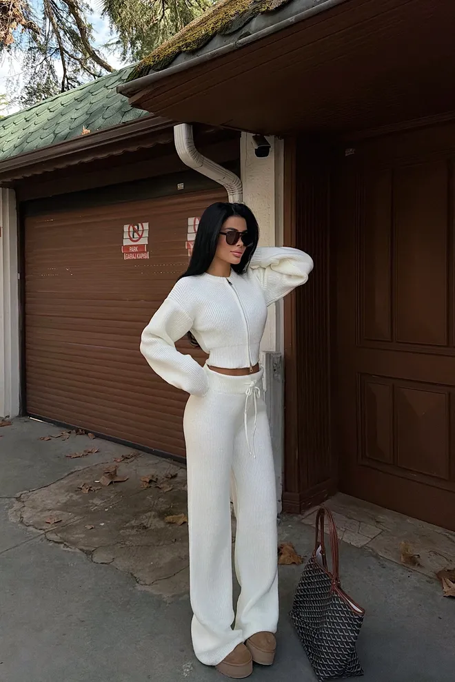 EYYO ATELIER White Elegant Suit With Wide Leg Palazzo Pants Wholesale Clothing Spring