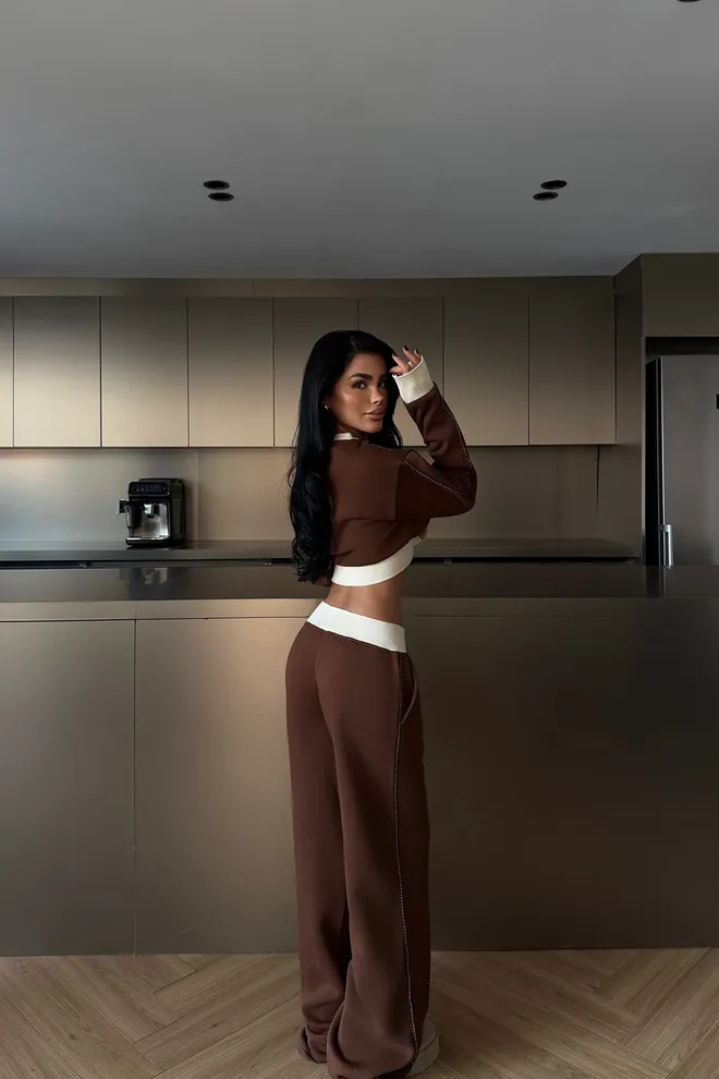 EYYO ATELIER Brown Tracksuit Casual Sport Streetwear Wholesale Clothing Spring