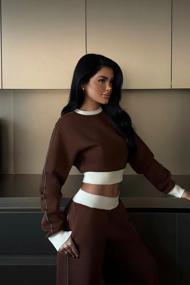 EYYO ATELIER Brown Tracksuit Casual Sport Streetwear Wholesale Clothing 1