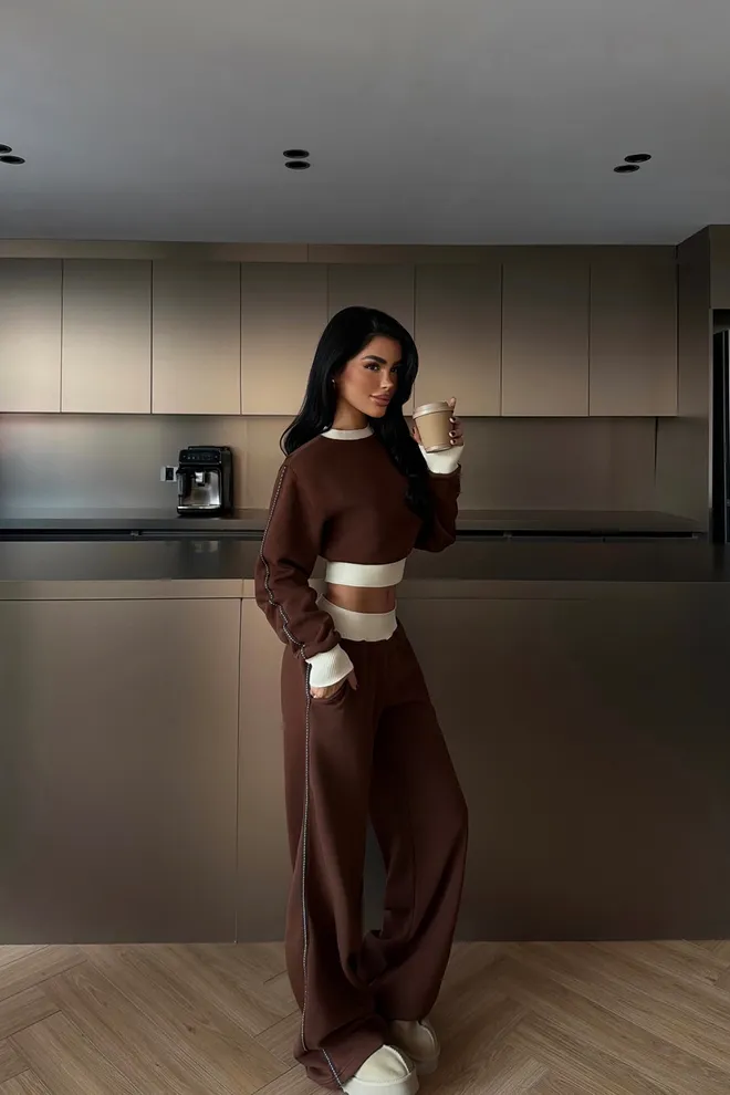 EYYO ATELIER Brown Tracksuit Casual Sport Streetwear Wholesale Clothing Lounge