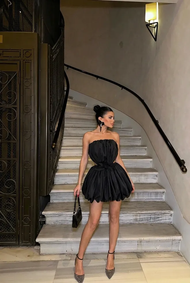 EYYO ATELIER Black Elegant Sexy Bandeau Mini Dress Wholesale Clothing 1