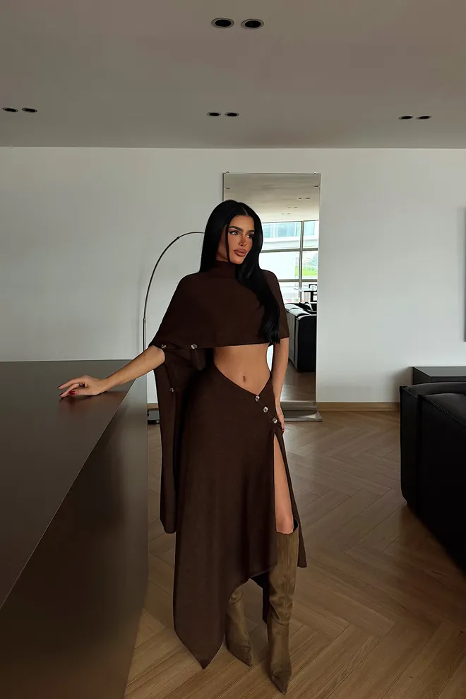 EYYO ATELIER Brown Sexy Elegant Formal Set Wholesale Clothing Sexy