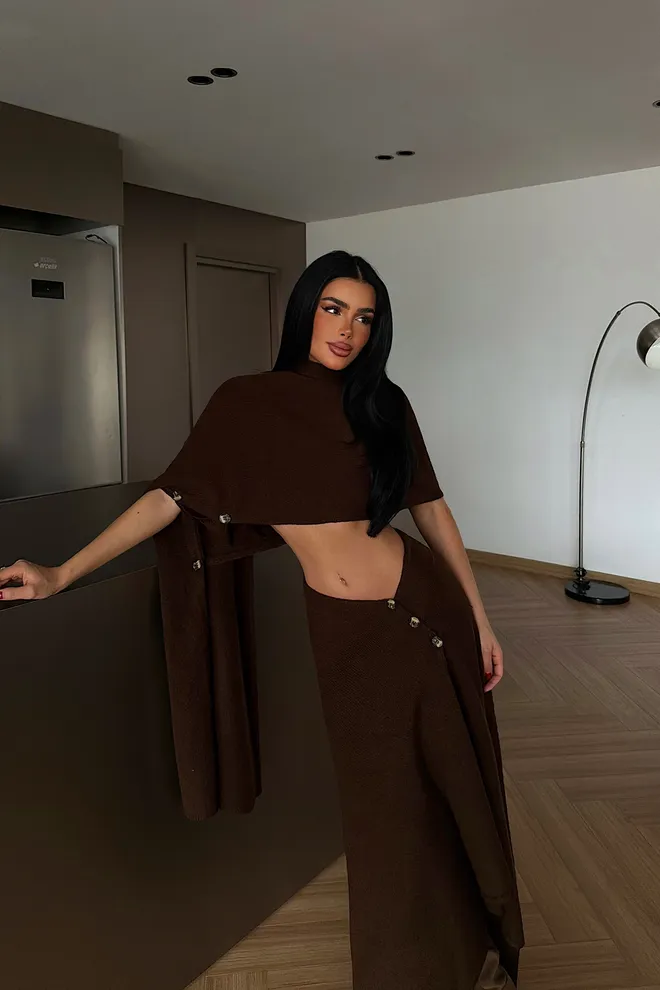 EYYO ATELIER Komplet Brązowy Seksowny Elegancki Formalny Hurtowa sprzedaż odzieży 1