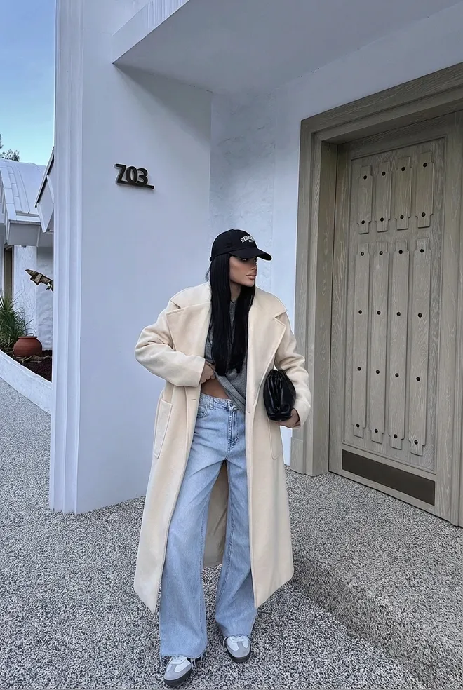 EYYO ATELIER Casaco Bege Elegante Single breasted Com Colar Entalhado Roupas por atacado Casual