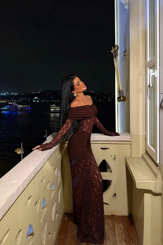 EYYO ATELIER Vestido Castanho Sensual Elegante Glam Formal Bodycon Roupas por atacado Outono