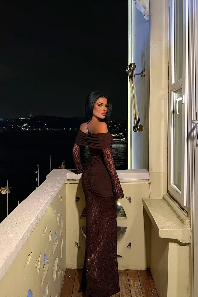 EYYO ATELIER Vestido Castanho Sensual Elegante Glam Formal Bodycon Roupas por atacado Cocktail