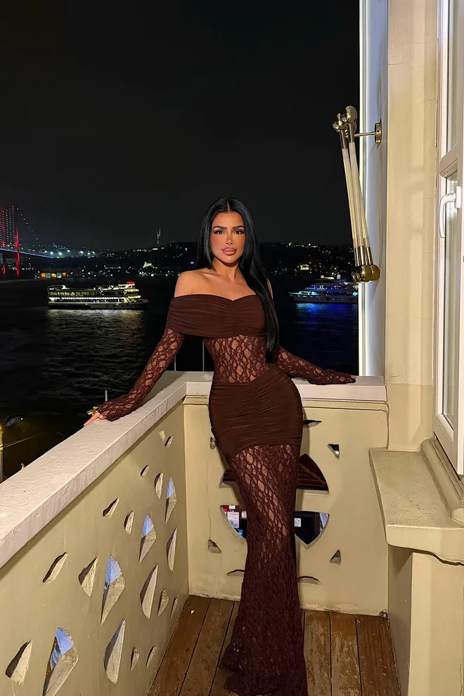 EYYO ATELIER Vestido Castanho Sensual Elegante Glam Formal Bodycon Roupas por atacado 1