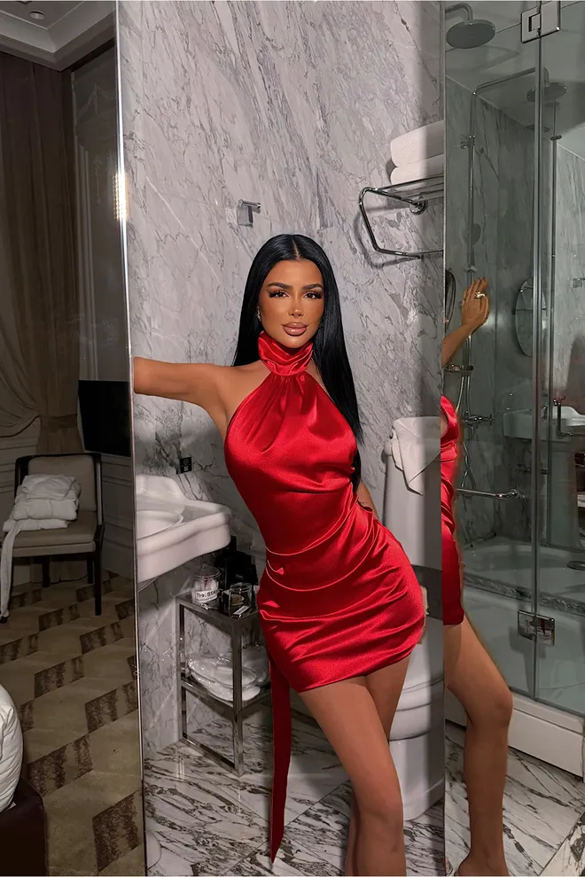 EYYO ATELIER Rot Sexy Glam Elegant Formal Bodycon Mini Kleid Großhandelskleidung 1